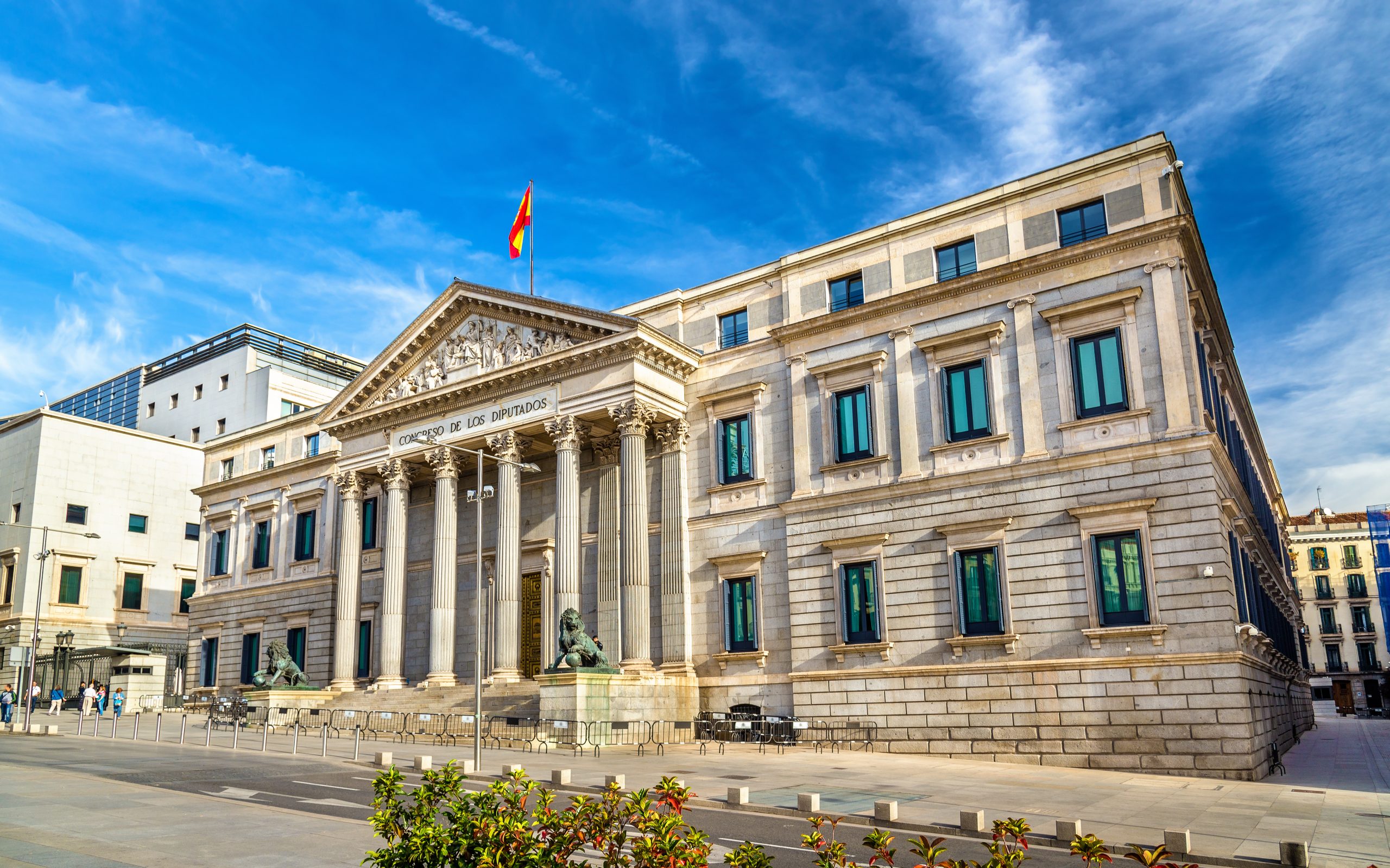 Exterior view of the Congreso de los Diputados building in Madrid, Spain — the historic seat of Spain’s House of Representatives