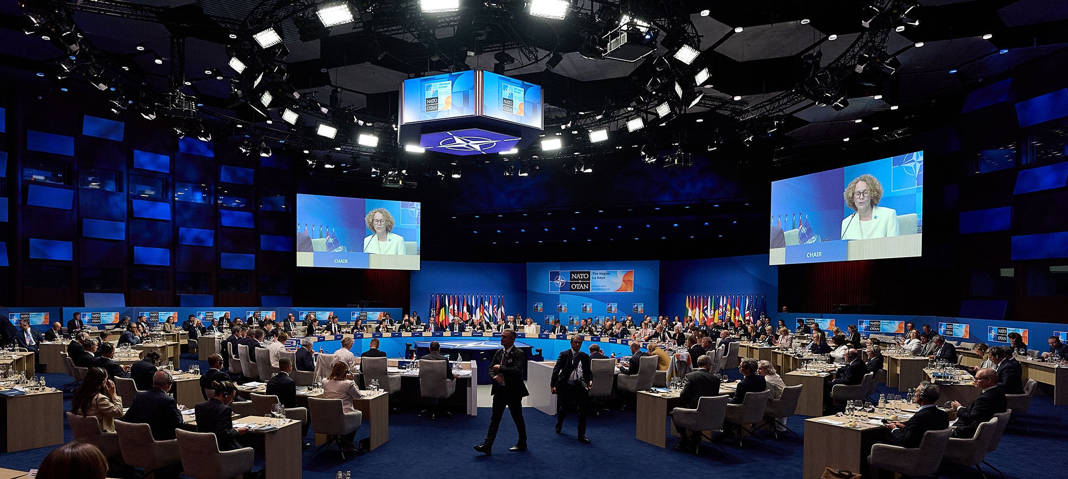 NATO Ukraine Council Working Dinner In Foreign Ministers’ Session 2025 NATO Summit In The Hague. View of the room.