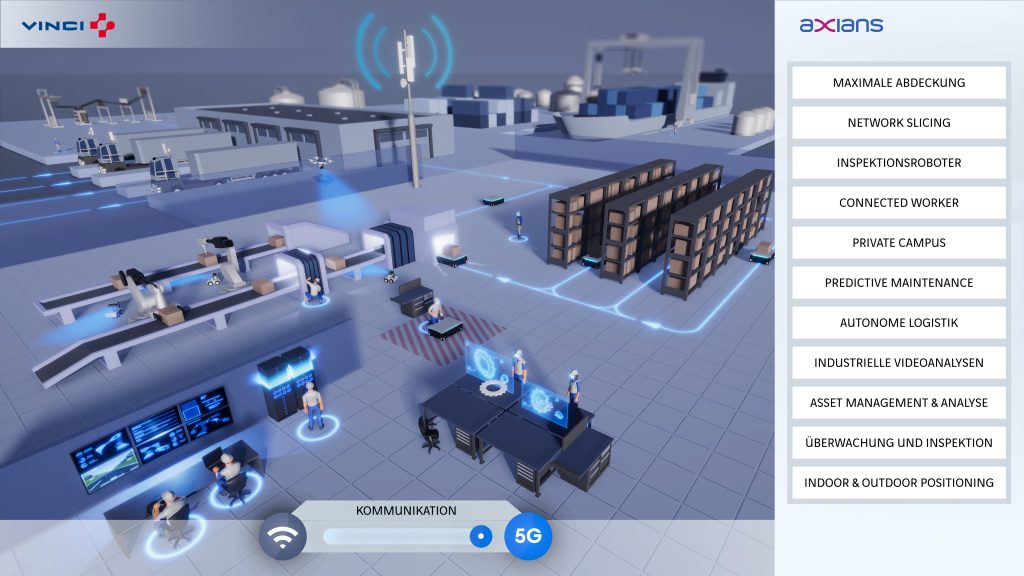 Auf der Hannover Messe macht Axians mithilfe eines interaktiven Tisches verschiedene Anwendungsfälle für ein 5G-Campusnetz erlebbar. (Quelle: Axians)