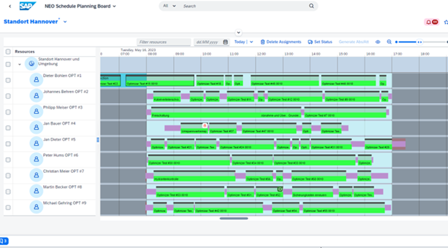 Planungssicht des Disponenten in der NEO Schedule 
