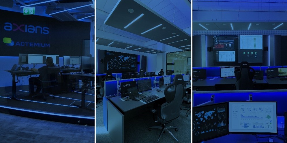 Insgesamt erhalten Besucher:innen bei der virtuellen Begehung Einblicke in drei Cyber Security Center (Quelle: Axians)