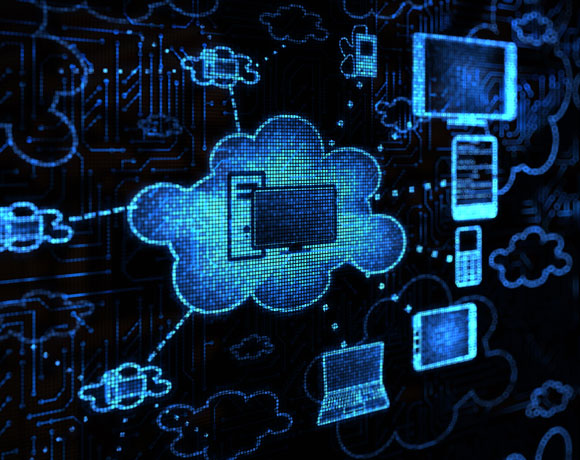 Digitale Grafik, die die Verbindung verschiedener Endgeräte mit der Cloud
