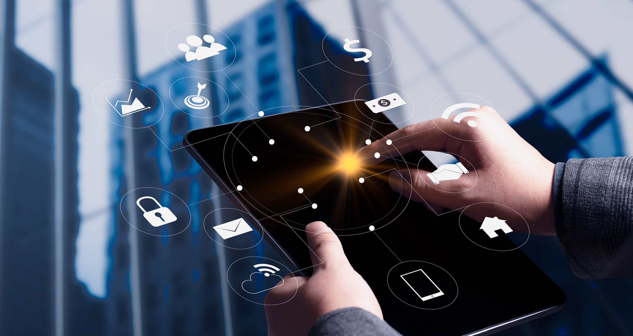 Businessman,Using,Tablet,Analyzing,Sales,Data,And,Economic,Growth,Graph