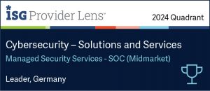 ISG zeichnet Axians im Benchmark „Provider Lens – Cyber Security Solutions and Service Partners 2024“ in der Kategorie „Managed Security Services (Midmarket)“ als Leader Germany aus. (Quelle: ISG)
